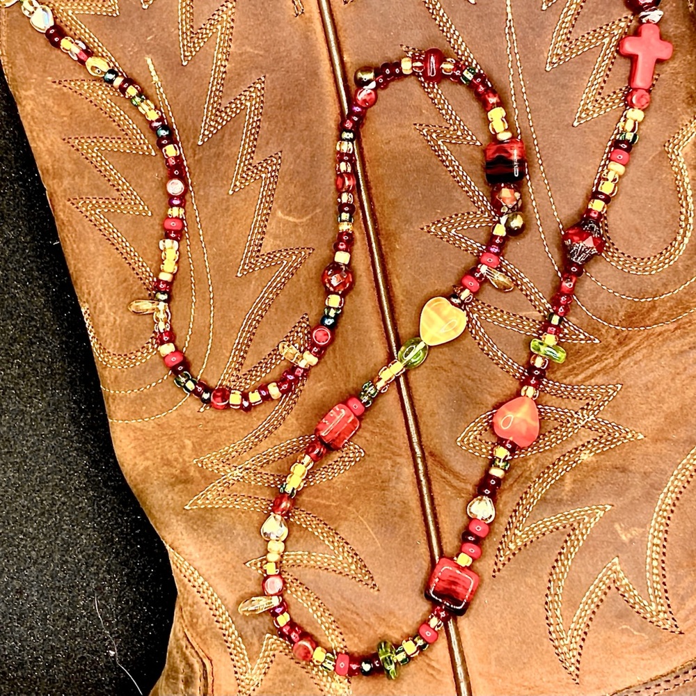 HANDMADE Long glass bead necklace. BEAUTIFUL